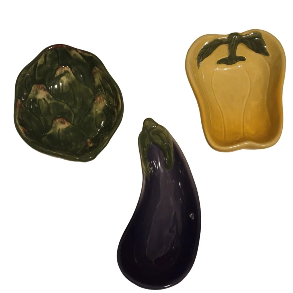 Williams Sonoma Vegetable Ceramic Dish Set - Green, Yellow, Purple